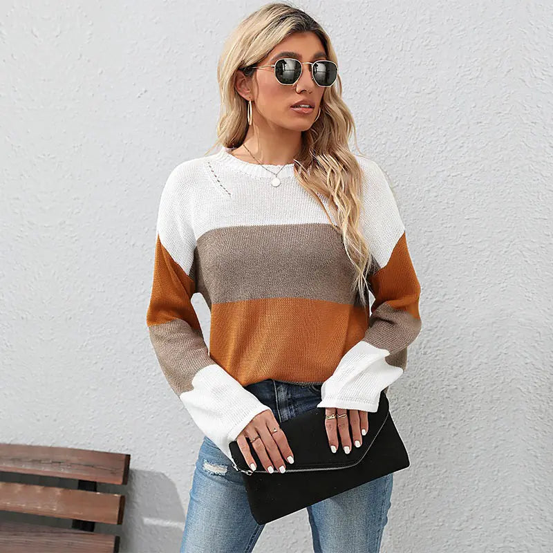 Patchwork Contrast Knit Sweater