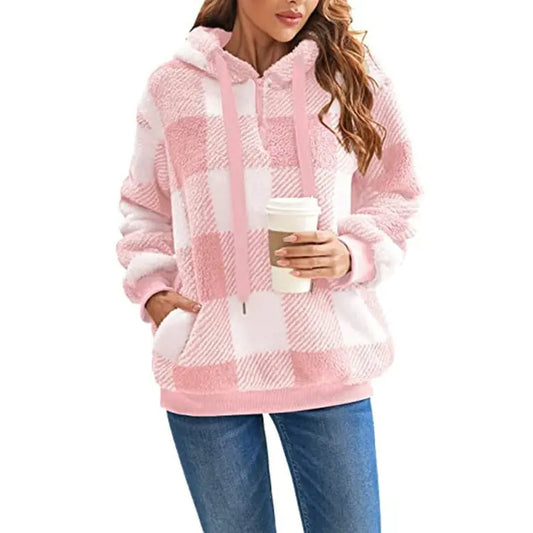 Women's Plaid Long-sleeved Hooded Plush Sweater